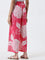 Utsa Pink Floral Design High-Rise Palazzos