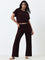 Wunderlove Burgundy Ribbed High-Rise Pants