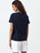 Studiofit Navy Text Design Cotton T-Shirt