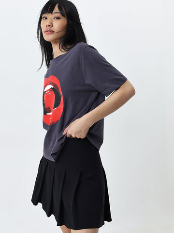 Nuon Grey Printed Cotton T-Shirt