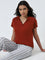 Wunderlove Rust Solid V-Neck Cotton Lounge Top