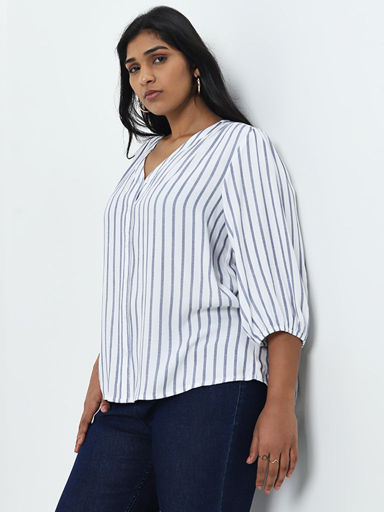 Gia White Stripe Printed Blouse