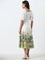 LOV Off-White Printed Blended Linen A-Line Dress with Belt