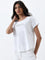 LOV White Text Printed Cotton T-Shirt