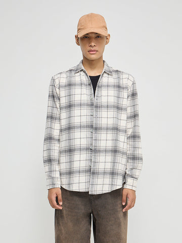 Nuon Grey Checkered Relaxed-Fit Cotton-Blend Shirt