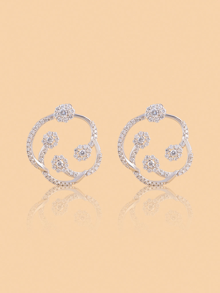 Elegant Floral Circle Lab Diamond Earrings