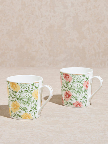 Westside Home Multicolour Floral Printed Mugs  (Set of 2)