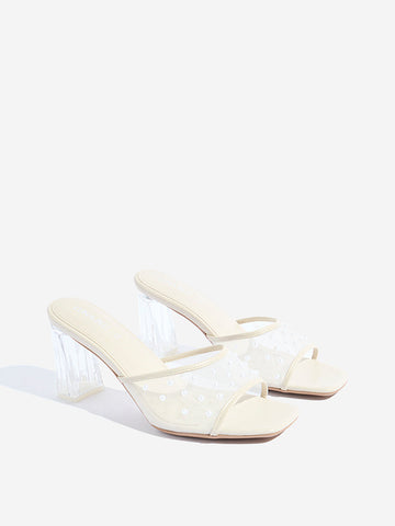 LUNA BLU Ivory Pearlescent Block Heel Sandals