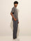 Studiofit Grey Text Print Relaxed-Fit Cotton-Blend T-Shirt