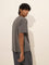 Studiofit Grey Text Print Relaxed-Fit Cotton-Blend T-Shirt