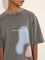 Nuon Grey Abstract Design Relaxed-Fit Cotton T-Shirt