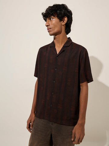 Nuon Brown Abstract Printed Relaxed-Fit Shirt