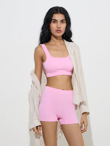 Superstar Pink Knit-Textured Seam-Free Bra