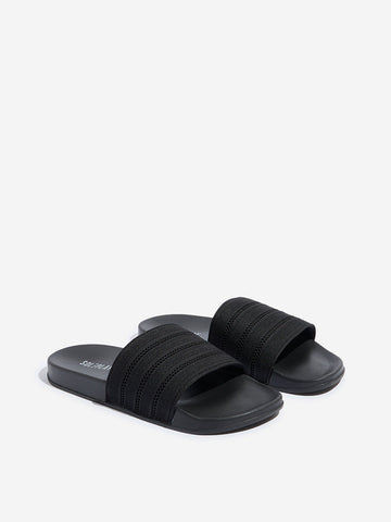 SOLEPLAY Black Perforated Striped Slides
