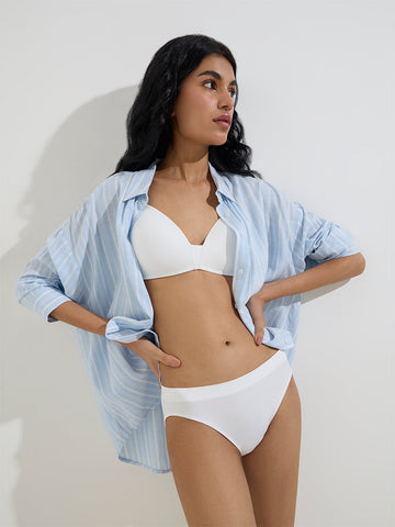 Superstar White V-Neck Padded Cotton-Blend Bra