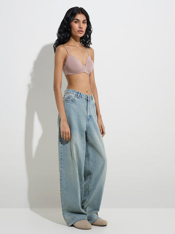 Superstar Light Taupe V-Neck Padded Cotton-Blend Bra