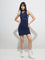 Studiofit Navy Cut-Out Detailed Cotton-Blend A-Line Dress