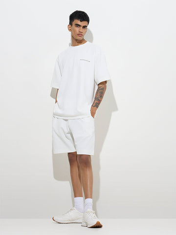 Studiofit Off-White Text Detailed Relaxed-Fit Cotton-Blend T-Shirt