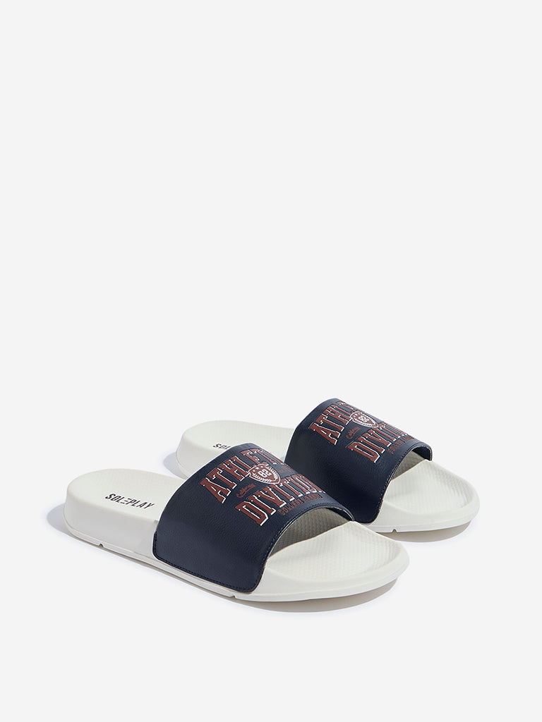 SOLEPLAY Navy Text Printed Pool Slides