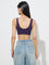 Superstar Purple Ribbed Padded Cotton-Blend Plunge Bra