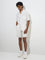 WES Casuals Off-White Striped Relaxed-Fit Cotton-Blend Shirt