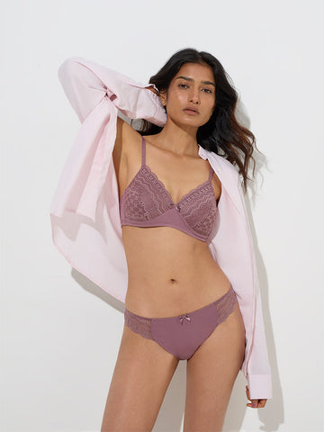 Wunderlove Mauve Lace-Detailed Brazilian Brief