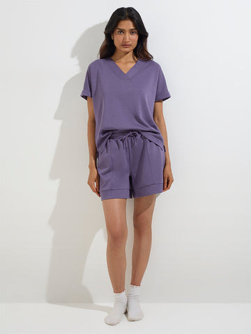Wunderlove Lavender Solid High-Rise Shorts