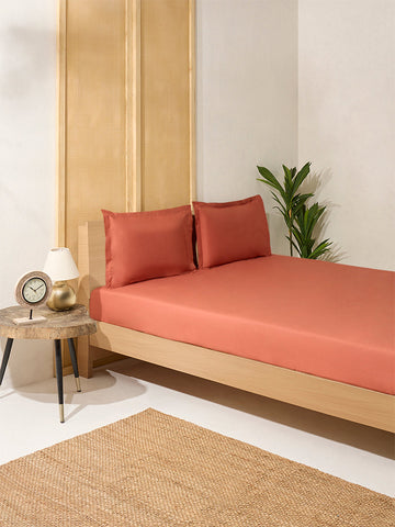 Westside Home Ochre Solid Double Bed Flat Sheet and Pillowcase Set