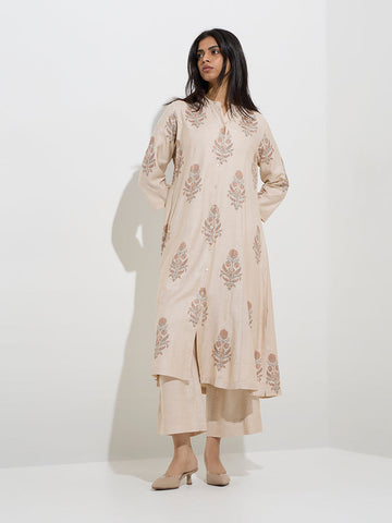 Zuba Beige Solid Ethnic Pants
