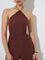 Wunderlove Brown Crinkle-Textured Cotton Beach Jumpsuit
