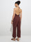 Wunderlove Brown Crinkle-Textured Cotton Beach Jumpsuit