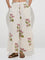 Utsa Off-White Floral Design Cotton-Blend Palazzos