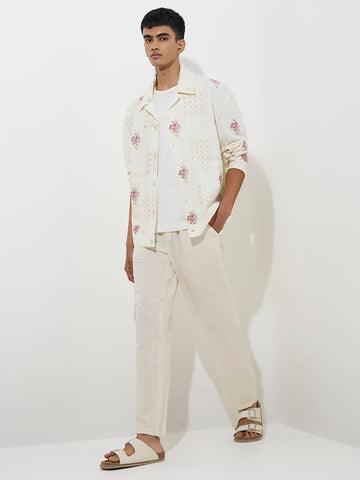 ETA Off-White Textured Relaxed-Fit Mid-Rise Cotton Chinos