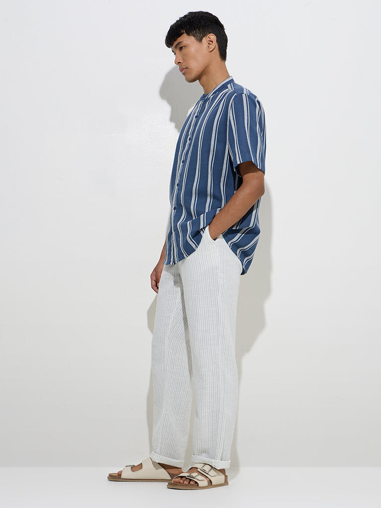 ETA Blue Stripe Printed Relaxed-Fit Cotton Shirt