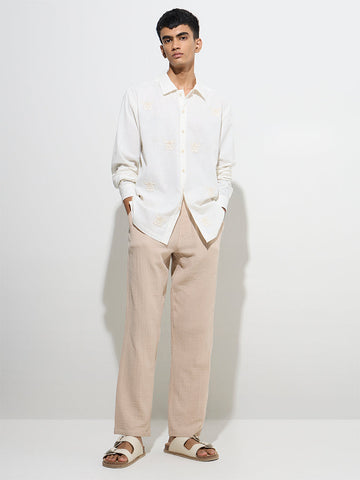 ETA Off-White Embroidered Relaxed-Fit Cotton-Blend Shirt