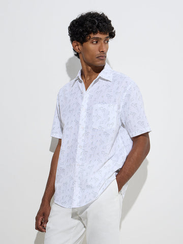 WES Casuals White Foliage Relaxed-Fit Cotton-Blend Shirt
