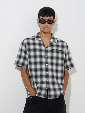 Nuon Black Checkered Relaxed-Fit Cotton-Blend Shirt