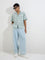 Nuon Teal Checkered Relaxed-Fit Cotton-Blend Shirt
