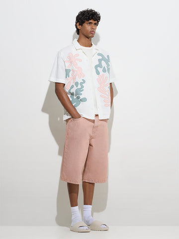 Nuon White Abstract Printed Relaxed-Fit Cotton Shirt