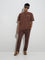 Studiofit Brown Embroidered Relaxed-Fit Cotton-Blend T-Shirt