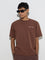 Studiofit Brown Embroidered Relaxed-Fit Cotton-Blend T-Shirt