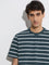 WES Casuals Dark Green Striped Relaxed-Fit Cotton T-Shirt