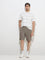 WES Casuals Taupe Striped Relaxed-Fit Cotton T-Shirt