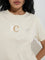 Studiofit Cream Text Printed Cotton T-Shirt