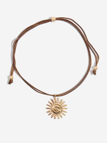 Westside Accessories Gold & Brown Sun Pendant Cord Necklace