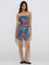 Nuon Teal Floral Design High-Rise Cotton Skirt