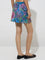Nuon Teal Floral Design High-Rise Cotton Skirt