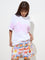 Nuon White Floral Design Oversized Cotton T-Shirt