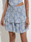 Nuon Dusty Blue Shell Pattern Tiered High-Rise Skirt