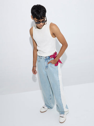Nuon Blue Panel-Detailed Relaxed - Fit Mid - Rise Jeans